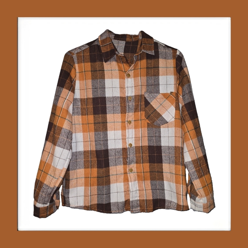 Boys Orange Flannel Button-Up Shirt - Like New - Large 10/12